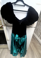 vintage 1980s satin bow back dress velvet prom party size 9 teal new years eve