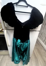 vintage 1980s satin bow back dress velvet prom party size 9 teal new years eve