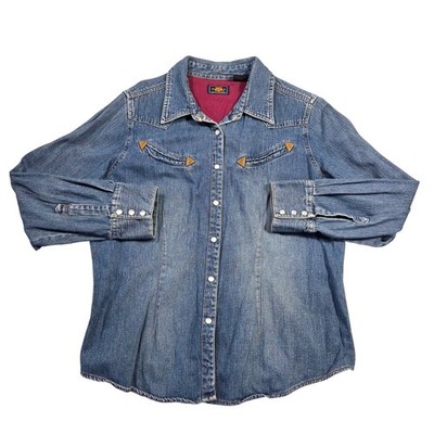 Vintage Route 66 Womens 16W Denim Snap Front Western Shirt Long Sleeve Cowgirl