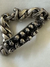 FINE STERLING SILVER SKULL BLOOD 925 ( HEAVY ) CHAIN SKULL LINK BRACELET