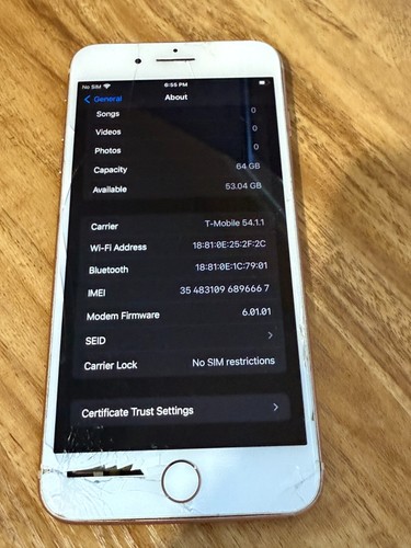 Unlocked Apple iPhone 8 Plus Rose Gold 64GB A1864 - Cracked Screen & Back - Zdjęcie 9 z 9