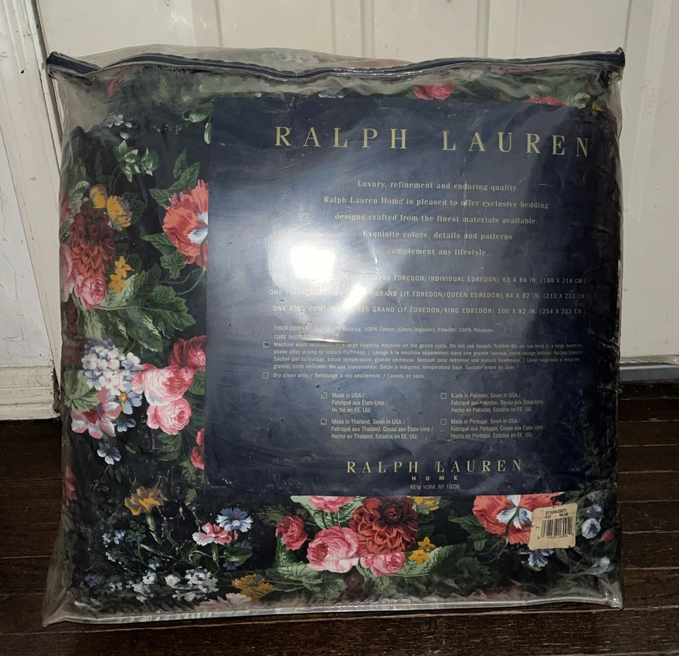 Edredón Ralph Lauren Vintage Isadora Negro Floral Doble ¡Nuevo! Foto 2 de 4