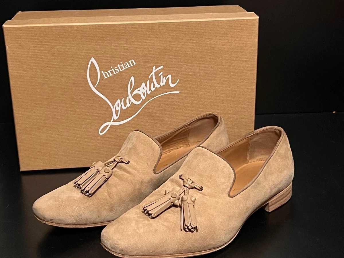 Christian Louboutin Dada Flat Suede Calf Loafer Tassle Beige Sz. 41