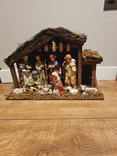 Giant Vintage Religious Christmas Nativity Set With  Figures & Animals 13"x18"