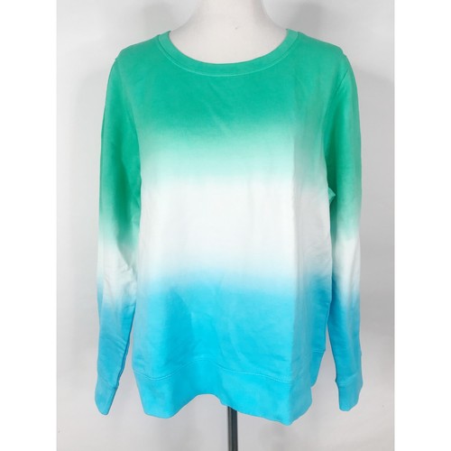 J Crew Sweater Women Extra Large Green Blue Colorblock Dip Dye Sweatshirt Preppy