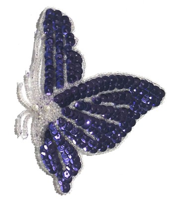 Purple Flying Butterfly Beaded Sequined Sew-On Sewing Applique Craft ...