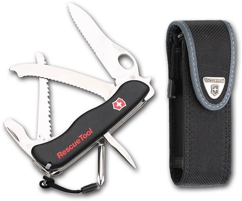 VICTORINOX Rescue Tool BLACK Swiss Army Knife W Cordura Pouch - SWITZERLAND  NEW