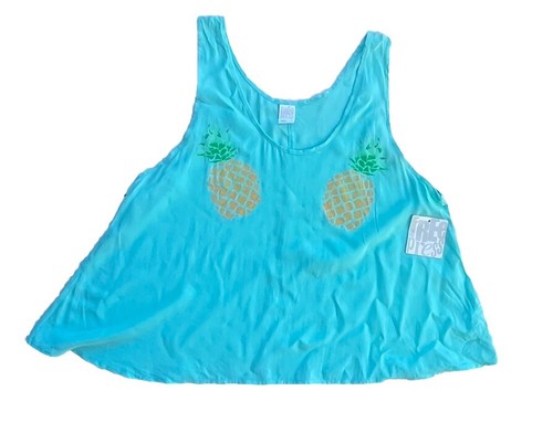 Free Press Womens Woven Teal Pinnapple Print Light wieght Tank Top Size M - Picture 2 of 16