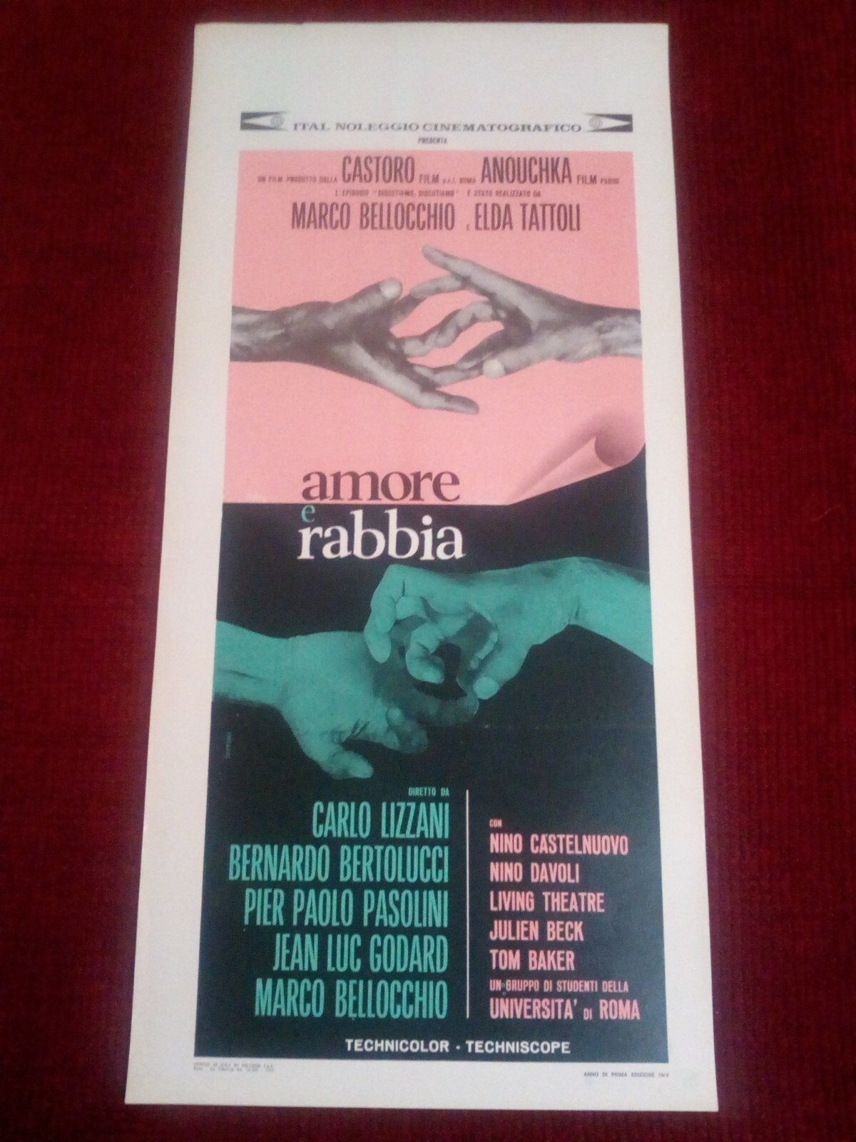 Locandina originale film Amore e rabbia (1969) - Regia di Bernardo Bertolucci, Carlo Lizzani, Jean-Luc Godard, Marco Bellocchio, Pier Paolo Pasolini