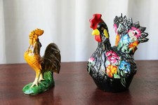  Set di 2 figurine vintage portoghesi: un gallo e un pollo, terracotta
