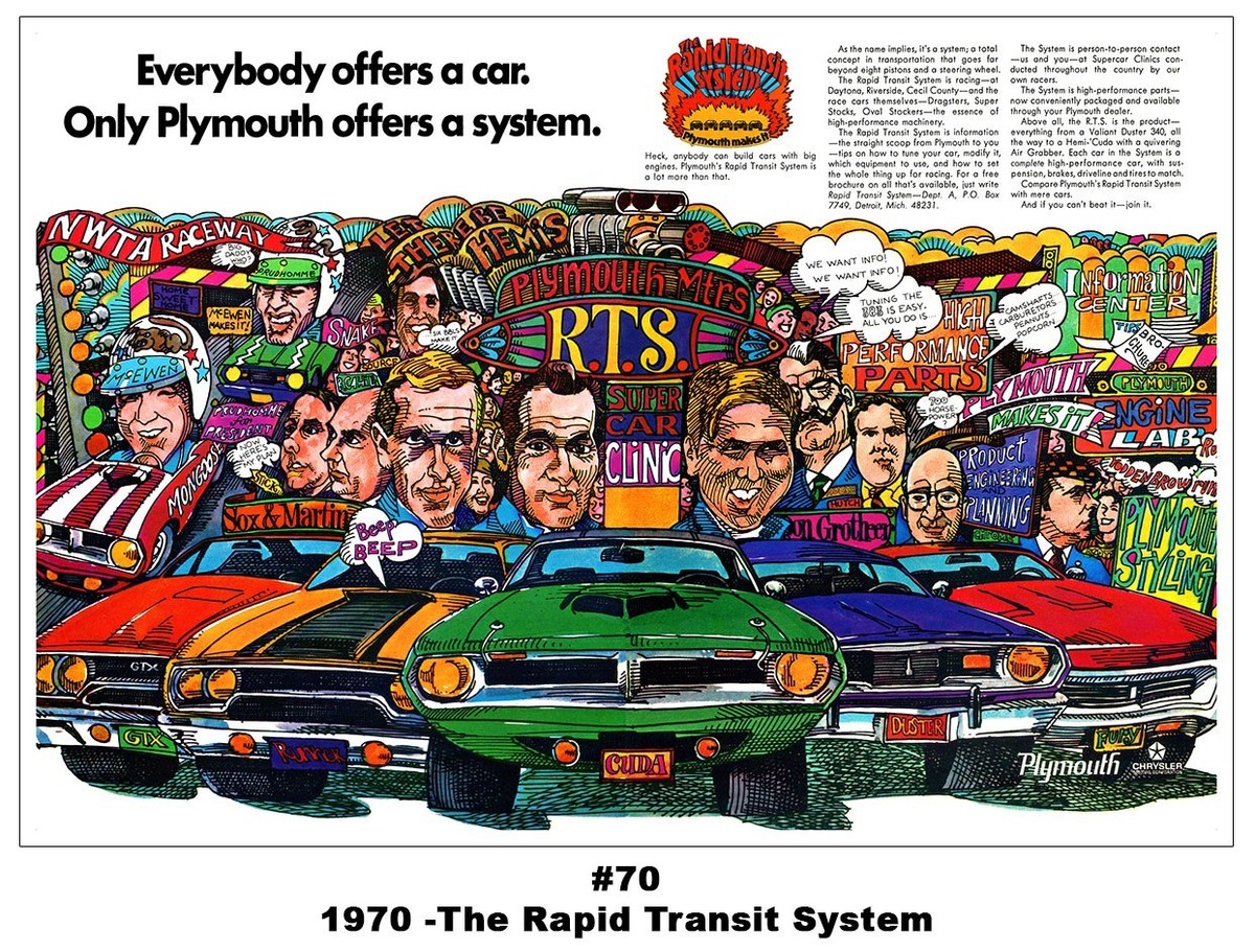 13x19 1970 PLYMOUTH RAPID TRANSIT SYSTEM AD POSTER ART RTS ROAD