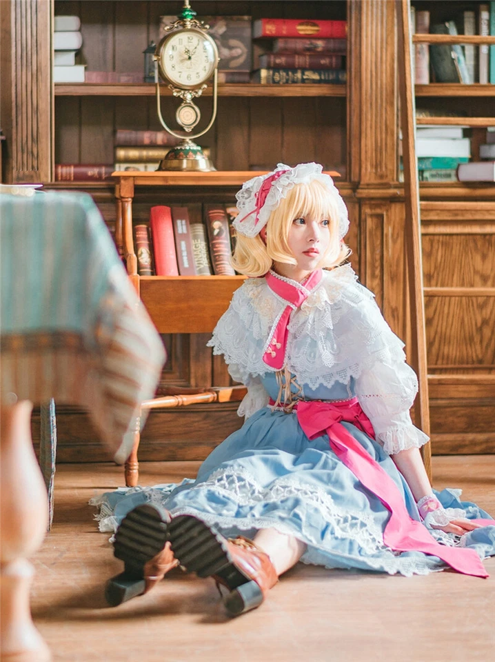 TouHou Project Alice Disfraz Juegos con disfraces Mujeres Niña Azul Blanco Halloween Vestido de criada Foto 4 de 4