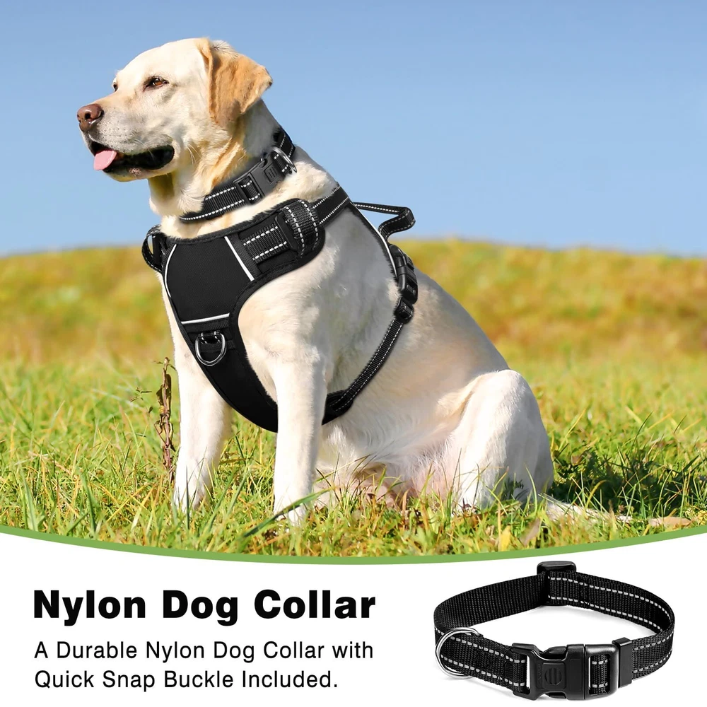 Dog Harness No Pull, Pet Harnesses with Dog Collar, Adjustable Reflective Oxf...