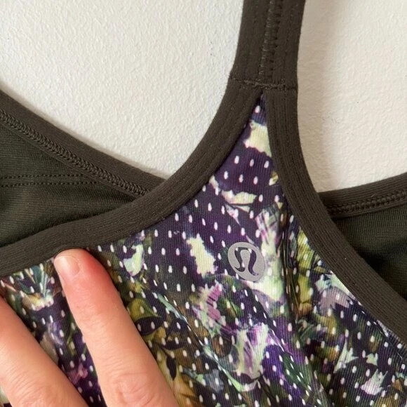 lululemon power y floral sport multi gator green tank-top