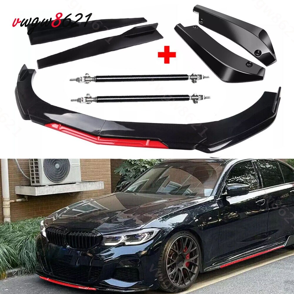 Fits BMW Front Bumper Lip Splitter Spoiler Body Kit + Side Skirt Glossy Black