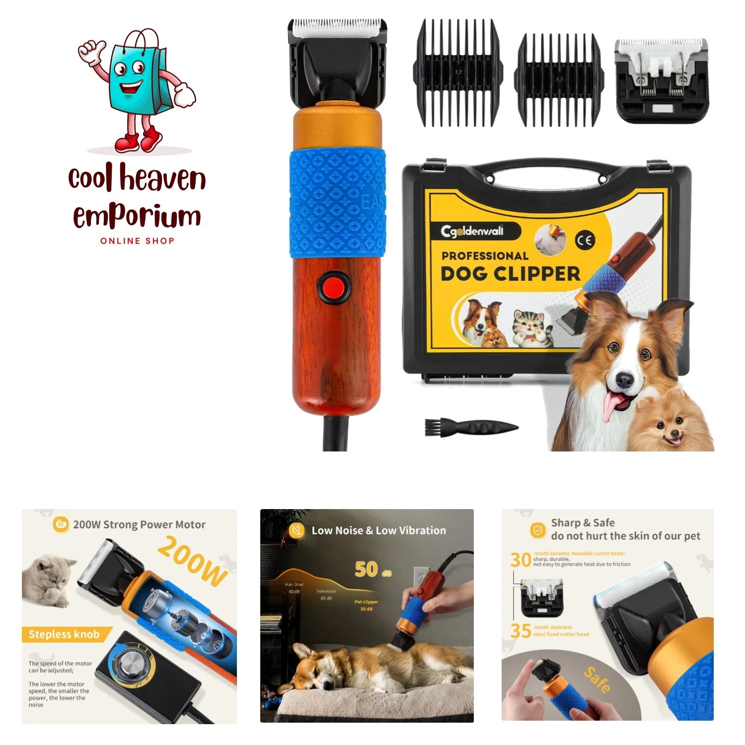 Dog Hair Clipper for Grooming 200W Pet Clipper Kit with Spare Blade, Low Nois...