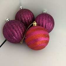 Pink Glitter  Sparkle Christmas Ball Ornaments Decoration Shatterproof Lot of 4