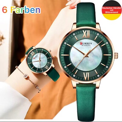 Curren Modische Damen Quarzuhr Fashion Strass Lederarmband Elegant Frauen 9080