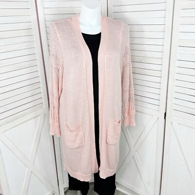 Torrid Duster Cardigan Sweater Women 3X Baby Pink Open Front Stich Detail  Pocket