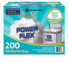 Member's Mark Power Flex Tall Kitchen Drawstring Trash Bags 13 Gallon, 200ct