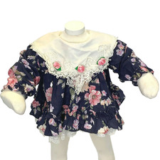 Vintage 80s Infant Floral Swing Dress 6 mos Blue Lace Ruffles Roses