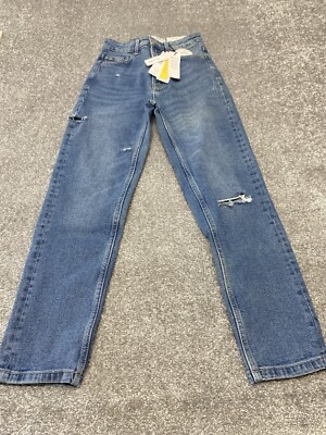 Brand New Stradivarius Mom Slim High Rise Blue Jeans Women's Size 2