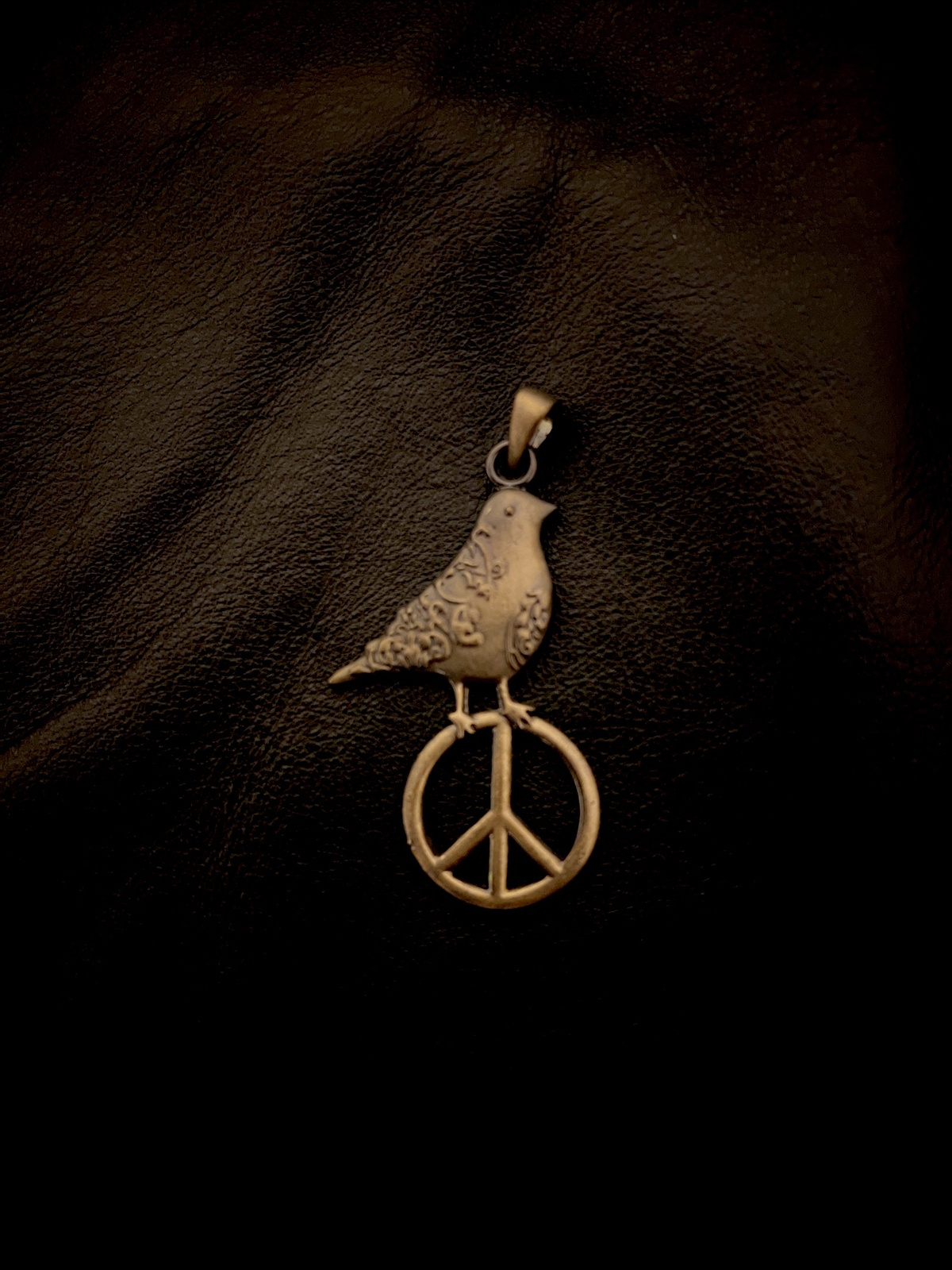 Peace Sign Dove Charm Bronze Pendant Necklace
