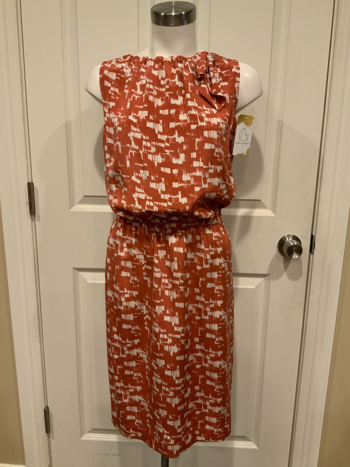 St. John Rust Red & White Patterned Sleeveless Dr… - image 1