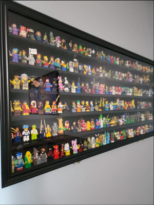 Minifigures Display Case Black 200 Pcs LEGO Figurines Wood Cabinet With Plates