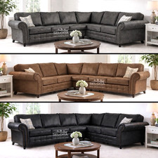 Oakley Suede Leather Corner Sofa XL 6 Seater Right & Left Hand Grey Brown Black
