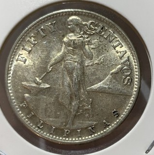 💥1945 S PHILIPPINES 50 CENTAVOS SILVER COIN ⭐UNC. FREE SHIPPING!!!