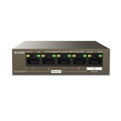 Tenda TEG1105PD, 5 Port Gigabit PoE Switch mit 4 5-Port PoE (Enhanced), schwarz 