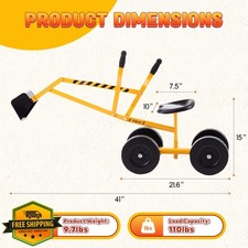 Albott Ride On Sand Digger Excavator Toy Crane Yellow 8 inch Wheels