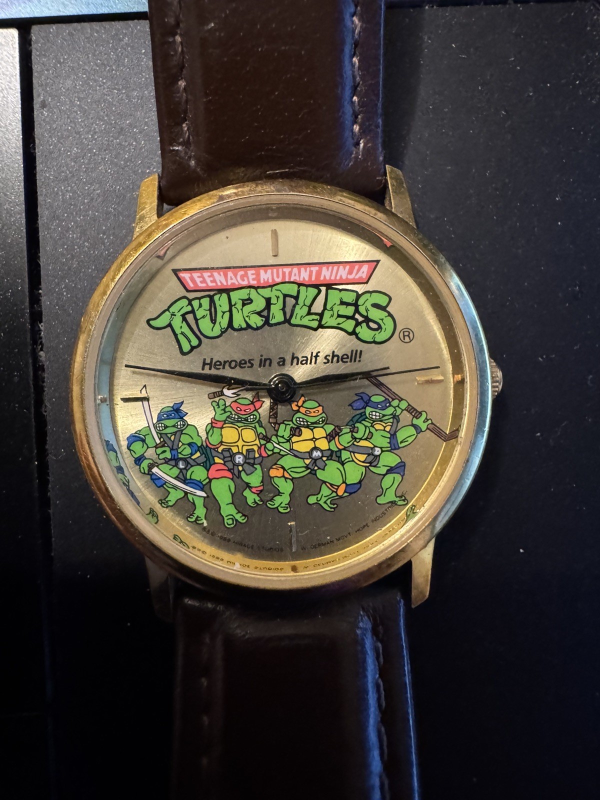 Teenage Mutant Ninja Turtles watch. 1989 Hope industries and Mirage studios.
