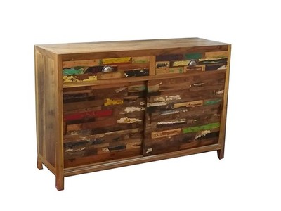 Industrial Recycled Wood Colored Credenza with Doors 80x120x40 cm