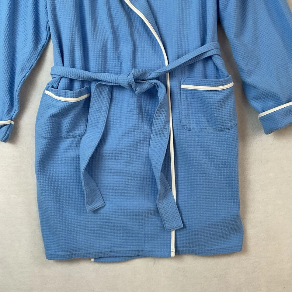 Classic Elements Bath Robe Womens XL Blue Waffle Long Sleeve Belt Knee Length - Image 3 of 4