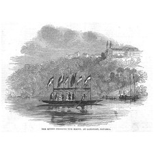 GERMANY Queen Victoria Crossing the Maine at Langfort - Antique Print 1845