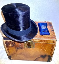 Antique Weber  Heilbroner BEAVER FUR TOP HAT, LEATHER CASE w KEY,  CLEANER XC