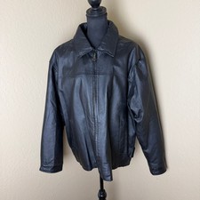 Phase 2 Mens Black Genuine Leather Jacket Full Zip Collared Coat Classic