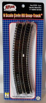 Atlas #2520 - N 11'' Radius Track Sections - N Scale - Code 80 Rails 6 Sections
