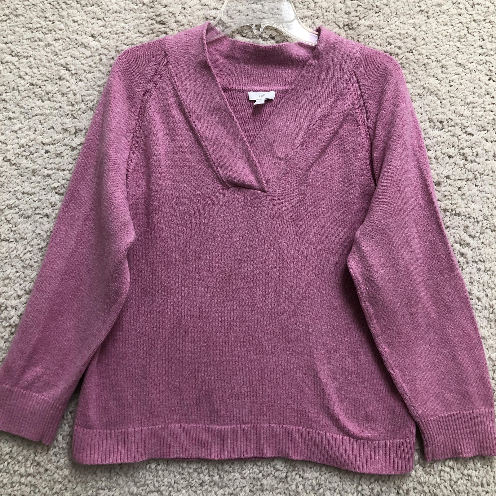 J. Jill Sweater Womens Large Pink Shawl Collar V Neck Long Sleeve Pullover Knit