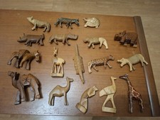 Joblot of 17 Wooden Carved Folk Art Brutalist Figures Animals Vintage 1970s