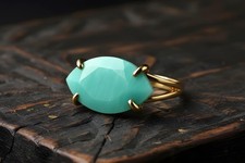 Amazonite Ring Anemone Jewelry Marquise Cut 14k Gold Prong Setting