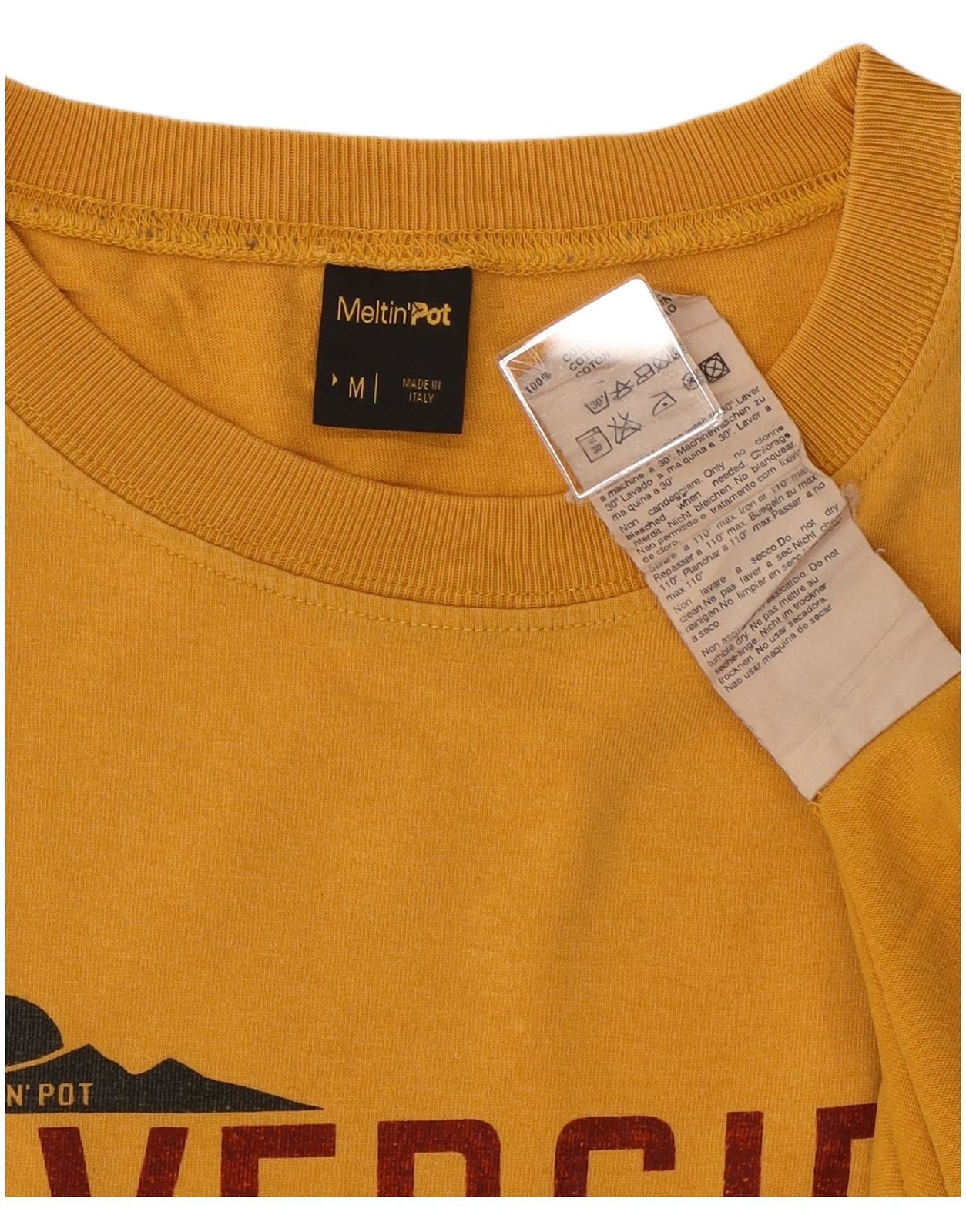 Meltin' Pot Mens Graphic T-Shirt Top Medium Yellow Cotton JH25 image 4