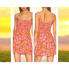 NWT Faithfull the Brand Pink Marni Paraiso Floral Print Mini Dress Size 4 Small