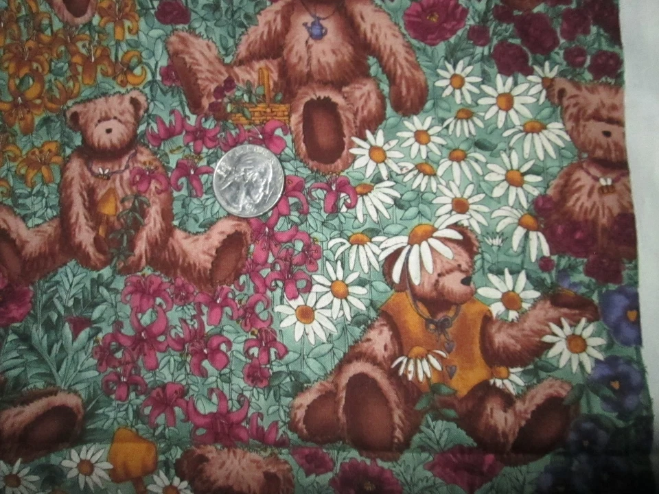 VTG South Seas Imports Teddy Bear Print Floral Quilting Cotton - 1/2 yard - Image 2 of 3