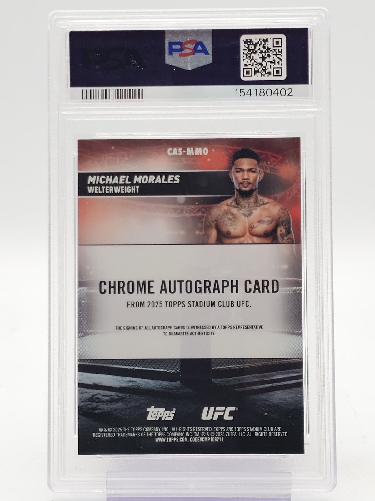 MICHAEL MORALES 2025 TOPPS STADIUM CLUB CHROME UFC AUTO ORANGE /25 PSA 9 Q7735 view 2