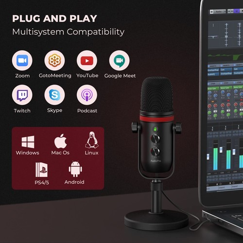 USB Microphone Computer Condenser Gaming Mic for PC/Laptop/PS4/5 Headphone Ou... - Bild 3 von 7