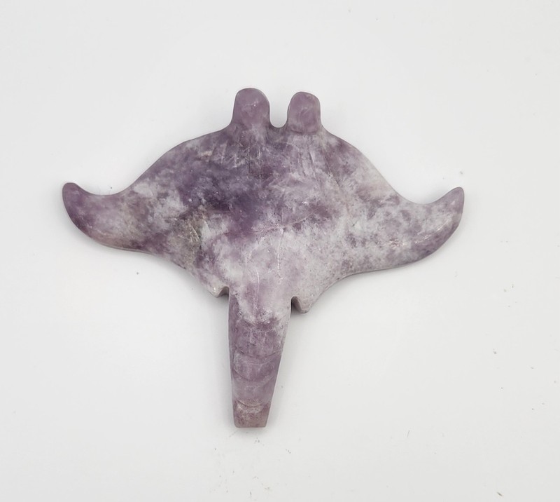 New Natural Stone Handcarved Lepidolite Crystal Small Flat Manta Ray Figure