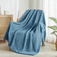 Large Waffle Fleece Throw Blanket for Couch Slate Blue 50x70 in